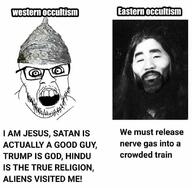 aum_shinrikyo clothes crazed donald_trump gigachad glasses god hat hinduism jesus mustache no_eyebrows occult open_mouth religion shoko_asahara soyjak stubble variant:feraljak // 828x809 // 105.3KB