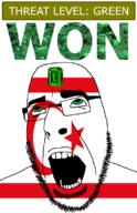 ahegao country crescent emerald flag flag:northern_cyprus gem glasses green green_eyes hair looking_up northern_cyprus open_mouth schlog_color_event soyjak soyjak_blog star_(symbol) star_and_crescent stubble teeth text threat_level_green variant:cobson won // 721x1115 // 154.5KB