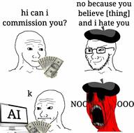 artificial_intelligence artist beard beret commission crying french_hat gem glasses ias mac meme money political red stubble variant:soyjak variant:wojak wojak // 1440x1422 // 153.8KB