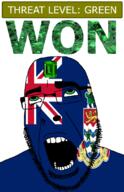 ahegao animal cayman_islands country emerald flag flag:cayman_islands gem glasses green green_eyes hair lion looking_up open_mouth schlog_color_event soyjak soyjak_blog star stubble teeth text threat_level_green turtle variant:cobson won // 721x1115 // 234.2KB