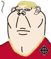 a10_eyes ameriaryan aryan blond celtic_cross looking_at_you mewing red_shirt subvariant:impish_ameriaryan variant:impish_soyak_ears // 596x682 // 18.3KB