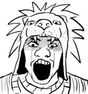 clothes crying hat lion open_mouth teeth variant:markiplier_soyjak warrior // 2100x2250 // 475.7KB