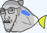 fish glasses meta:low_resolution open_mouth scared soyjak stubble subvariant:soyak_(concerned) variant:soyak // 136x95 // 2.4KB