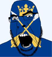 angry country county crown dalarna dart flag flag:dalarna glasses hair looking_to_the_left open_mouth soyjak stubble sweden teeth thick_eyebrows transparent_background variant:cobson // 721x789 // 78.2KB