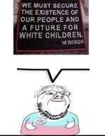 arm badge flag flag:transgender_pride_flag glasses hair low_quality mustache open_mouth protect_trans_kids purple_hair rope smile soyjak speech_bubble speech_bubble_empty stubble text tranny variant:bernd // 434x560 // 257.1KB