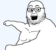 arm crazed fat glasses jurassic_park monochrome open_mouth pointing soyjak stretched_mouth stubble template transparent_background variant:dennis_nedry wayne_knight // 430x381 // 12.7KB