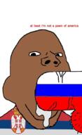 blowjob brown_skin coat_of_arms cum flag flag:russia flag:serbia hair looking_at_you penis reichsadler russia serbia soyjak subvariant:blowjob_gapejak testicles text united_states variant:gapejak vein veiny_cock // 597x976 // 219.0KB