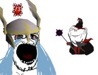 2soyjaks bloodshot_eyes crying dancing_swede distorted ear full_body glasses helmet runescape soyjak stubble variant:impish_soyak_ears variant:soyak wand weapon wizard_hat // 2650x2031 // 1.6MB