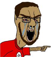 beard beige_skin big_nose browridge caucasus chechen crying flag:nazi_germany glasses golden_tooth hairy hooked_nose morenazi nazism pointing sandnigger unibrow variant:chudjak yellow_teeth // 603x672 // 149.6KB