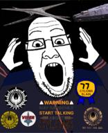 award battlestar cylon frak galactica glasses hair open_mouth reddit soyjak stubble text uniform variant:ppp warning // 1000x1233 // 649.0KB