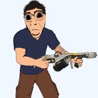 blue_shirt brown_hair brown_pants far_cry_3 farcry3 flamethrower high jason_brody red_eyes subvariant:hydrocephason tattoos weed // 1080x1080 // 358.8KB