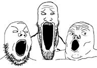 3soyjaks angry disgusted open_mouth scared soyjak stretched_mouth stubble trend:soyjak_trio variant:gapejak variant:markiplier_soyjak variant:tony_soprano_soyjak // 829x584 // 42.5KB