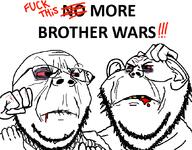 black_eye blood bloodshot_eyes broken_glasses ear enemy fight fist friendship missing_teeth no_more_brother_wars red_eyes series:imp_&_gape subvariant:wholesome_soyjak variant:gapejak variant:impish_soyak_ears war war_monger yellow_teeth yes_more_brother_wars // 861x671 // 34.7KB