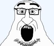 animated glasses open_mouth soyjak stubble subvariant:pissluffare_front thick_eyebrows variant:pissluffare // 620x519 // 54.8KB