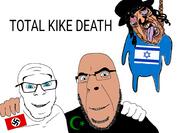 3soyjaks blue_eyes brown_skin closed_mouth clothes deformed friendship full_body glasses hand hanging hat islam israel judaism nazism no_more_brother_wars open_mouth rope smile soyjak stubble subvariant:brunetto suicide swastika tongue total_kike_destruction variant:bernd variant:cobson variant:feraljak yellow_teeth // 1843x1279 // 484.1KB