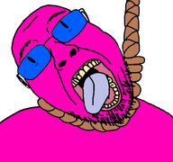 blue_glasses doll_(user) hanging noose nose pink_skin purple_tongue satire tongue variant:bernd yellow_teeth // 768x719 // 47.5KB