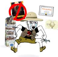 angry bloodshot_eyes clothes crying dinosaur full_body glasses hammer hat holding_hammer holding_object jurassic_park open_mouth soyjak stubble variant:soyak // 900x885 // 617.4KB