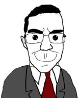 closed_mouth clothes ear glasses hair necktie oh_my_god_she_is_so_attractive smile soyjak subvariant:chudjak_front suit variant:chudjak yuppie // 960x1208 // 236.8KB