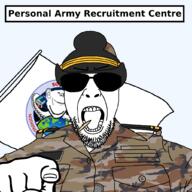 angry army beard camouflage clothes glasses hat logo military military_cap open_mouth personal_army pointing pointing_at_viewer soyjak soyjak_party sunglasses template toothpick transparent_background variant:patriotjak // 1023x1023 // 298.0KB