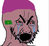 adygea bloodshot_eyes brown_skin circassia crying open_mouth purple_hair soyjak stubble thick_eyebrows tranny variant:cryboy_soyjak // 1080x1012 // 324.5KB