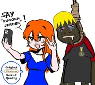 badge blond bloodshot_eyes blue_dress blue_eyes brown_skin crying ear earring faceless freckles fuggen_jerdee ginger hanging logo peace_sign phone say_ack seal_of_approval selfie stubble subvariant:hunky_twink_sex_machine subvariant:vlodette variant:alicia variant:raid_tan variant:vlodson white_background white_skin // 820x734 // 358.5KB