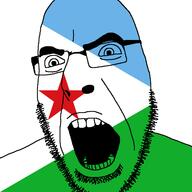 angry country djibouti flag flag:djibouti glasses open_mouth soyjak star_(symbol) stubble variant:cobson // 721x720 // 29.0KB