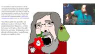 3soyjaks animal beard bestiality bird closed_mouth concerned ear flower frown g_(4chan) glasses gnu grey_hair hair irl irritated linux long_hair looking_to_the_right necrophilia old open_mouth parrot plant rhynophytonecrophilia richard_stallman sex soyjak stubble subvariant:soyak_(irritated) symbol technology teeth text variant:markiplier_soyjak variant:soyak white_background // 1920x1085 // 798.6KB