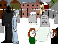 a_christmas_carol art artist:sectionalism cemetery chimney cloak clothes ebenezer_scrooge engraving factory ghost grass grave hat house nightcap nightgown oh_my_god_she_is_so_attractive parody side_profile sky smoke snow subvariant:female_cobson subvariant:lawrence text tiny_tim variant:chudjak variant:cobson variant:markiplier_soyjak // 1200x900 // 120.2KB