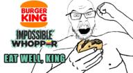 arm bug burger_king fist food glasses hamburger hand hands_up holding_object impossible_whopper logo mustache nipple open_mouth soyjak stubble text variant:feraljak worm // 659x360 // 92.5KB