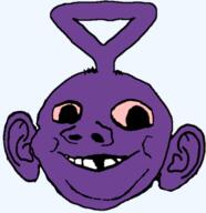 baby bloodshot_eyes deformed ear grin happy purple purple_skin smile soyjak stubble subvariant:nathaniel teletubbies tinky_winky variant:gapejak // 569x588 // 86.6KB