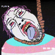 ack animated crying flag flag:transgender_pride_flag glasses hair hanging moshed mustache open_mouth play purple_hair red_eyes rope soyjak stubble suicide text tongue tranny variant:bernd vhs yellow_teeth // 600x600 // 2.6MB