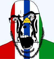 flag flag:novosibirsk_oblast full_body full_head glasses hair looking_to_the_right novosibirsk_oblast oblast open_mouth russia soyjak stubble teeth text transparent transparent_background variant:cobson weasel // 721x789 // 51.5KB