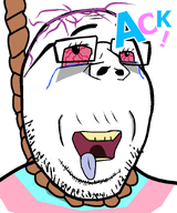 ack ack! bloodshot_eyes crying glasses letters mustache purple_hair red_eyes stubble text tongue tranny transparent_background variant:gapejak variant:nujak yellow_teeth // 748x895 // 47.5KB