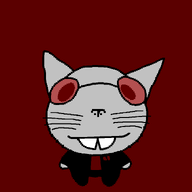animal cat cat_ear clothes glasses grey_skin looking_at_you meta:namefags meta:self_insert name nose quickslaughter_(namefag) red_background red_glasses sharp_teeth smile teeth text variant:uglyfuckingthing whisker // 1000x1000 // 6.0KB