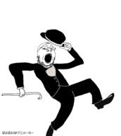 animated cane clothes dance full_body glasses hat japanese_text open_mouth soyjak suit text top_hat variant:gapejak // 359x400 // 263.5KB
