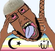 beard brown_skin clothes gemeraldiest_comments_section💎💎💎enter_as_you_please💎💎💎 glasses hand hands_up hat islam map_(pedophile) mudslime muslims pedophile red_sclera subvariant:ppplier variant:markiplier_soyjak variant:ppp // 561x525 // 166.9KB