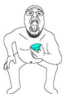 fat full_body gem glasses holding_gem holding_object mustache open_mouth sitting soyjak stubble variant:bernd // 664x956 // 16.9KB