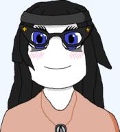 blush clothes female front_facing glasses hair looking_at_you open_mouth smile variant:soytan // 531x583 // 27.5KB