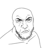 closed_mouth punisher_face soyjak stubble variant:feraljak white_background // 600x600 // 93.8KB