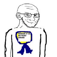 arm award badge closed_mouth ear glasses low_quality ms_paint poorly_drawn ribbon smirk smug stubble text variant:soyak // 600x600 // 46.6KB