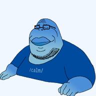 big_lips blue_shirt blue_skin calm closed_eyes closed_mouth fat glasses gradient hair meta:dailyjak obese smile soyjak stubble variant:sheboonjak // 1064x1064 // 94.4KB