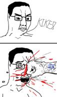 2soyjaks arm blood broken_glasses closed_mouth fist glasses hair hand judaism open_mouth punch soyjak star star_of_david text variant:chudjak // 1137x1920 // 603.9KB