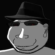 clothes ear eyelids fedora glasses hat ominous red_eyes shadow small_eyes smile soyjak stubble subvariant:massjak subvariant:wholesome_soyjak variant:gapejak // 600x600 // 38.6KB