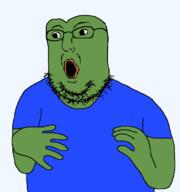 amphibian arm clothes frog glasses green_skin hand nas:pepe open_mouth pepe pepe_the_frog soyjak stubble tshirt variant:norwegian // 723x770 // 28.7KB