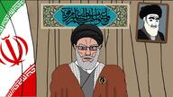 arab ayatollah_khomeini beard closed_mouth clothes flag flag:iran grey_hair gun hair iran islam persian_text shia shia_islam soyjak subvariant:chudjak_front subvariant:muscular_chud sunni takbir text variant:chudjak // 2170x1220 // 478.0KB
