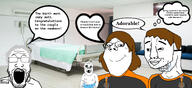 Warrior-Z(user) baby child couple dan daniella deformed doctor dr_soyberg female hospital speech_bubble subvariant:gapejak_female subvariant:jacobson thought_bubble variant:a24_slowburn_soyjak variant:chudjak variant:gapejak variant:markiplier_soyjak woman // 3000x1373 // 1.7MB