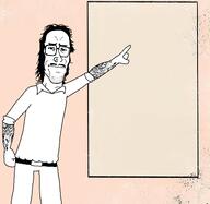 alternate collared_shirt crooked_teeth glasses grin hair long_hair mullet nose_piercing nose_ring piercing pointing sign smug squinting tattoo tattoos template variant:mulletjak // 1920x1867 // 1.2MB