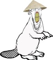 angry animal beaver clenched_teeth closed_eyes clothes ear full_body glasses hat mustache rice_hat soyjak stubble subvariant:feralbeaver variant:feraljak yellow_teeth // 660x737 // 214.6KB