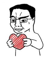 arm glasses hair hand heart holding_heart holding_object smile soyjak variant:chudjak // 392x499 // 41.8KB