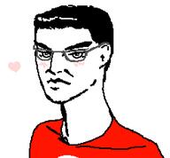 blush closed_mouth clothes cute glasses hair heart looking_at_you pixelated red_shirt variant:chudjak // 494x458 // 2.5KB